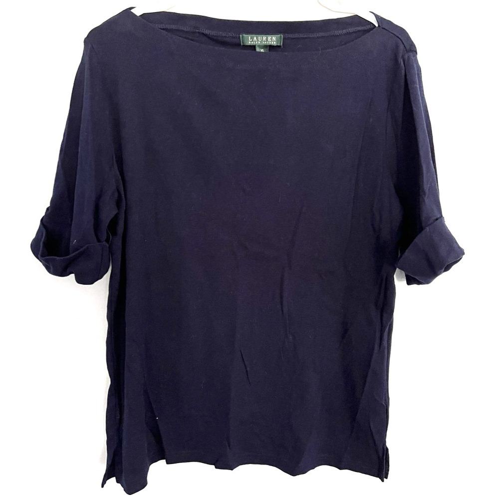 Lauren Ralph Lauren Shirt Womens XL‎ Navy Blue 100% Cotton Casual Tee Top